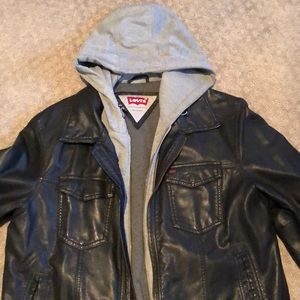Levi’s Leather Jacket, Hoodie Attached,barely worn